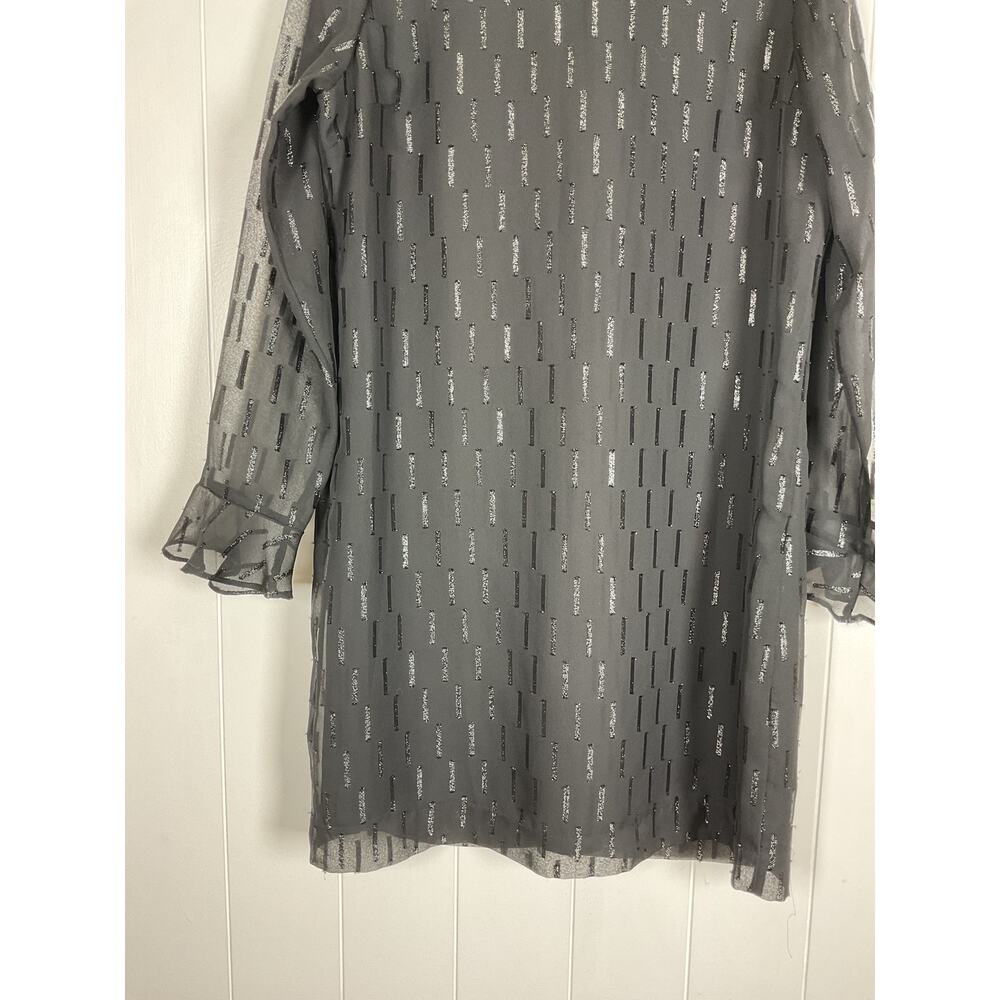 Banana Republic Black Ruffle Cuff Shift Dress Shear Sleeves Knee Length Dress 8 - Picture 5 of 8